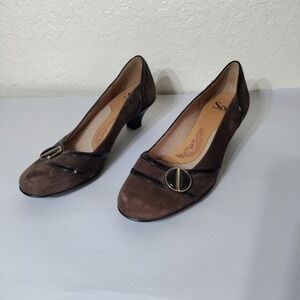 Sofft Womens Brown Suede Patent Trim Buckle Kitten Heel Pumps Size 8M 1038920